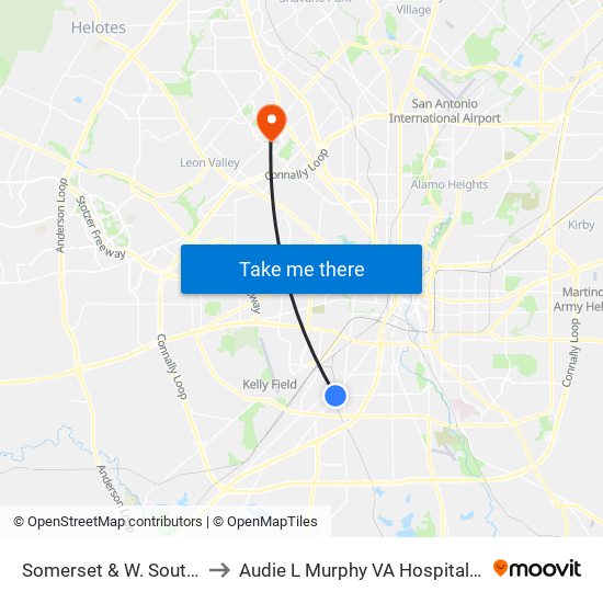 Somerset & W. Southcross to Audie L Murphy VA Hospital STVHCS map