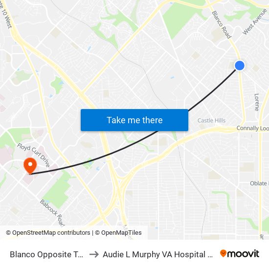 Blanco Opposite Tammy to Audie L Murphy VA Hospital STVHCS map