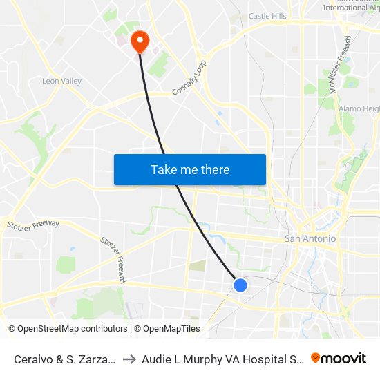 Ceralvo & S. Zarzamora to Audie L Murphy VA Hospital STVHCS map