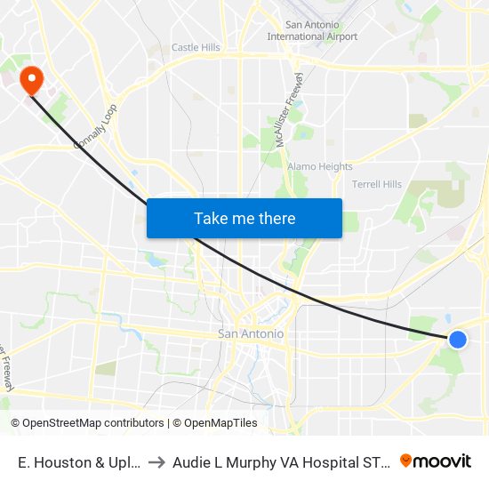 E. Houston & Upland to Audie L Murphy VA Hospital STVHCS map