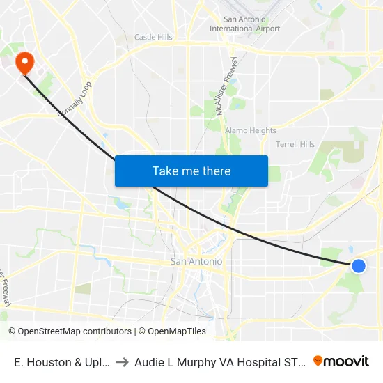 E. Houston & Upland to Audie L Murphy VA Hospital STVHCS map