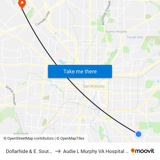 Dollarhide & E. Southcross to Audie L Murphy VA Hospital STVHCS map