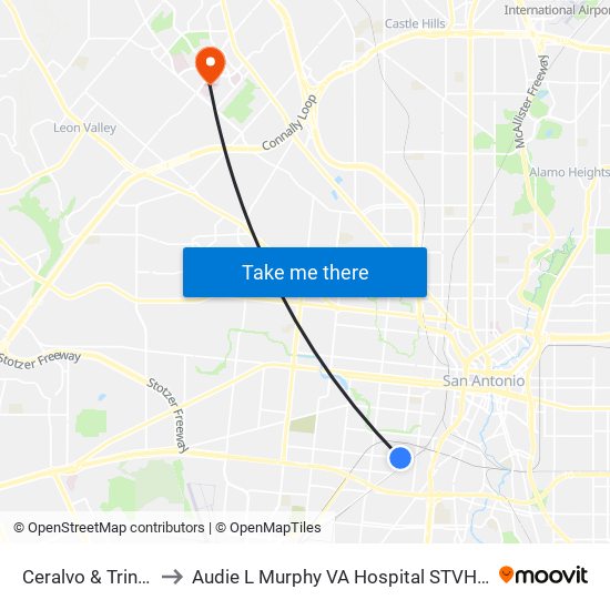 Ceralvo & Trinity to Audie L Murphy VA Hospital STVHCS map