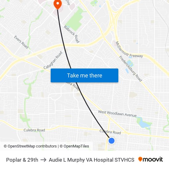 Poplar & 29th to Audie L Murphy VA Hospital STVHCS map