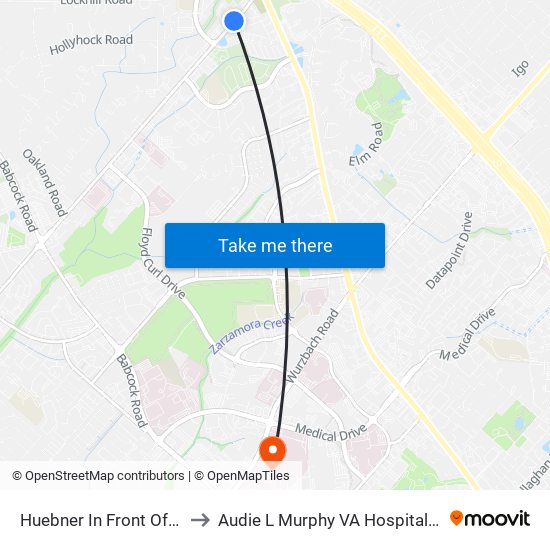 Huebner In Front Of 10503 to Audie L Murphy VA Hospital STVHCS map