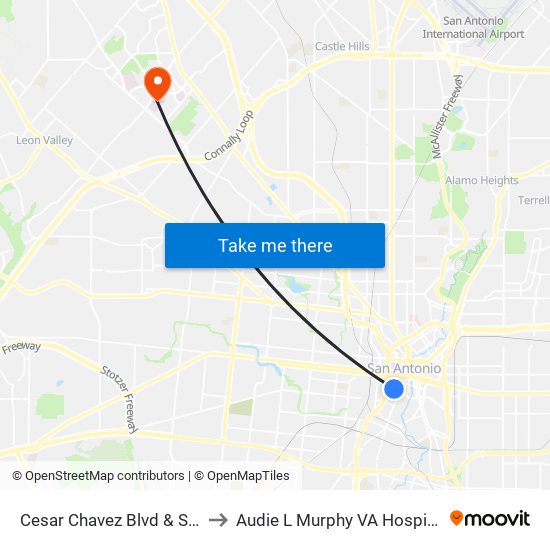 Cesar Chavez Blvd & Santa Rosa to Audie L Murphy VA Hospital STVHCS map