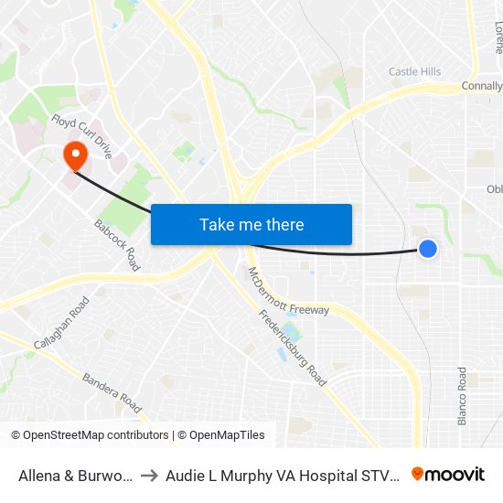 Allena & Burwood to Audie L Murphy VA Hospital STVHCS map