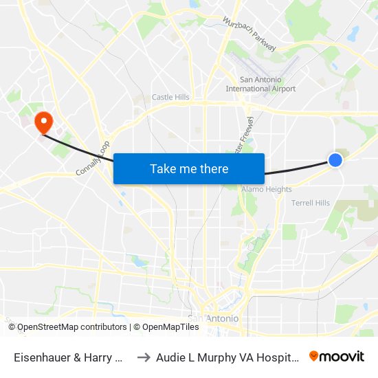 Eisenhauer & Harry Wurzbach to Audie L Murphy VA Hospital STVHCS map