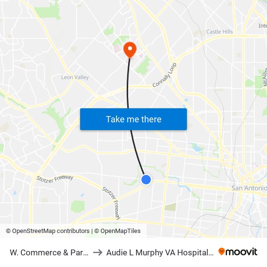 W. Commerce & Park Plaza to Audie L Murphy VA Hospital STVHCS map