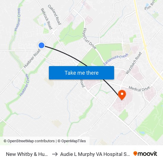 New Whitby & Huebner to Audie L Murphy VA Hospital STVHCS map