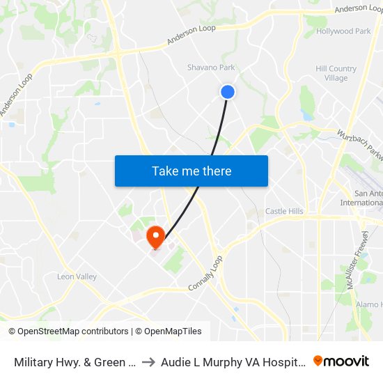 Military Hwy. & Green Run Lane to Audie L Murphy VA Hospital STVHCS map