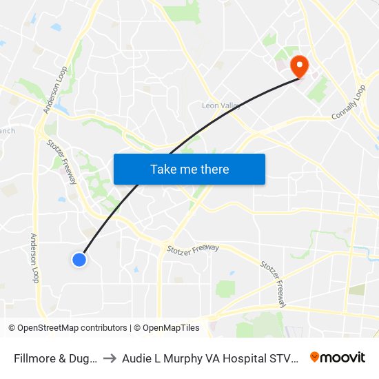 Fillmore & Dugas to Audie L Murphy VA Hospital STVHCS map