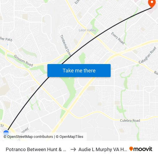 Potranco Between Hunt & 151 Hwy. Access Rd. to Audie L Murphy VA Hospital STVHCS map