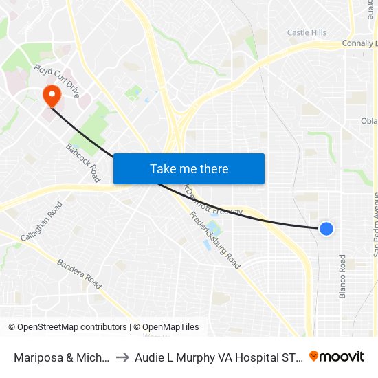 Mariposa & Michigan to Audie L Murphy VA Hospital STVHCS map