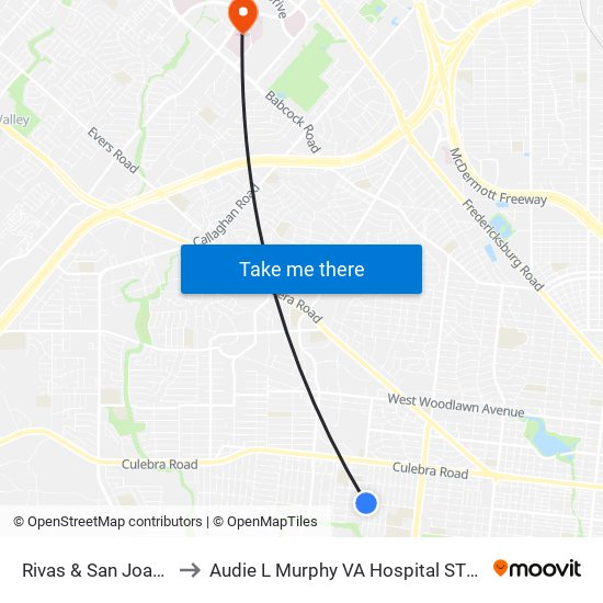 Rivas & San Joaquin to Audie L Murphy VA Hospital STVHCS map