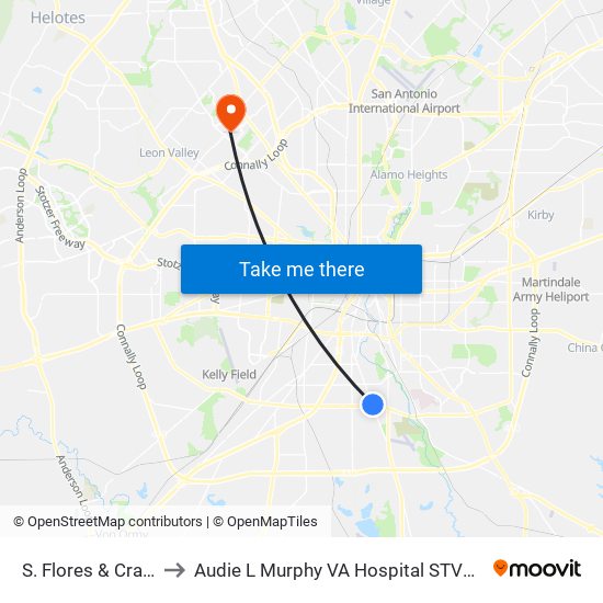 S. Flores & Crane to Audie L Murphy VA Hospital STVHCS map