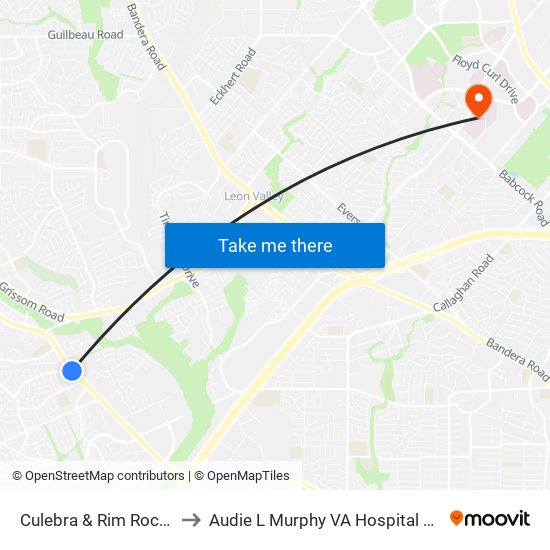 Culebra & Rim Rock Trail to Audie L Murphy VA Hospital STVHCS map