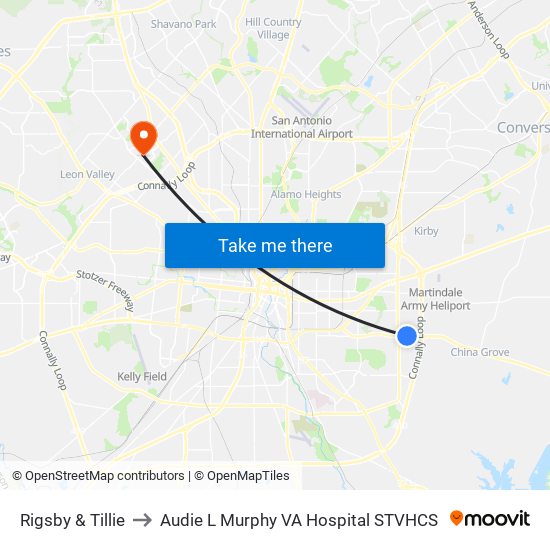 Rigsby & Tillie to Audie L Murphy VA Hospital STVHCS map