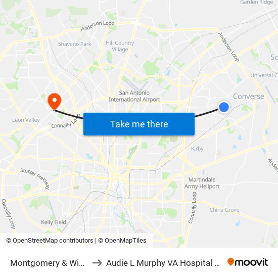 Montgomery & Winsford to Audie L Murphy VA Hospital STVHCS map