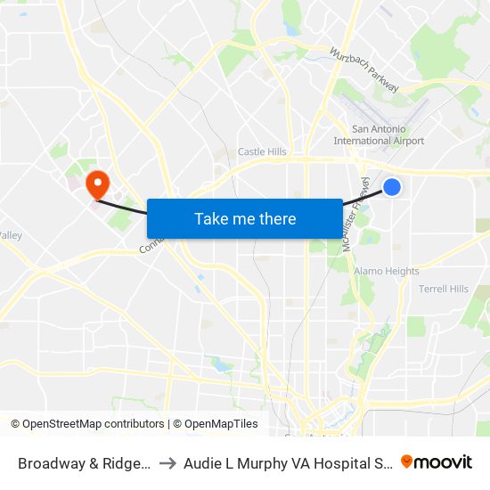 Broadway & Ridgecrest to Audie L Murphy VA Hospital STVHCS map