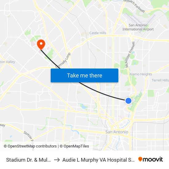 Stadium Dr. & Mulberry to Audie L Murphy VA Hospital STVHCS map