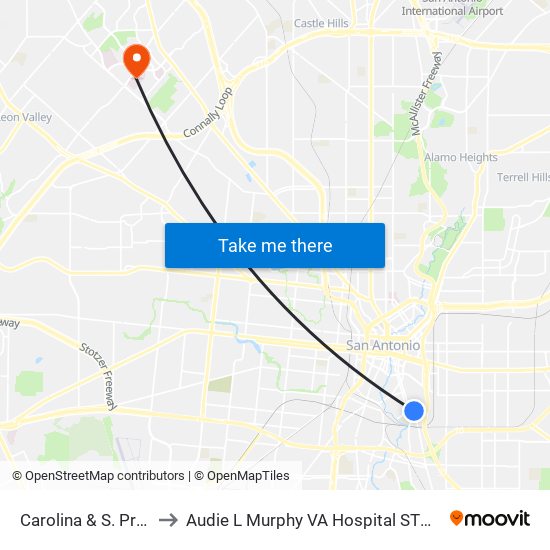Carolina & S. Presa to Audie L Murphy VA Hospital STVHCS map