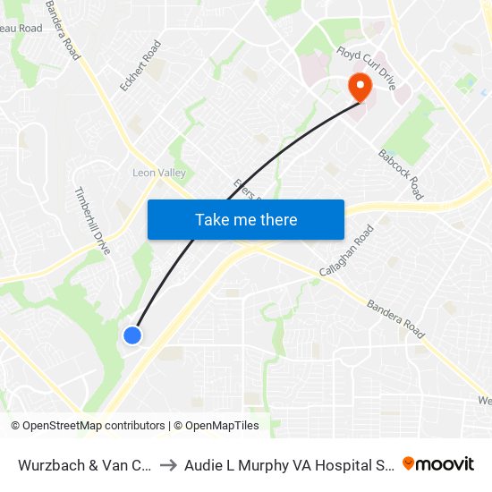 Wurzbach & Van Cleave to Audie L Murphy VA Hospital STVHCS map