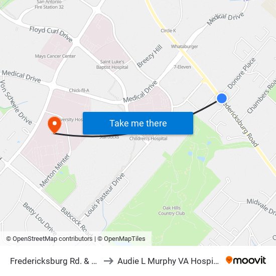 Fredericksburg Rd. & Donore Pl. to Audie L Murphy VA Hospital STVHCS map