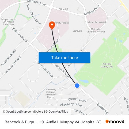 Babcock & Duquesne to Audie L Murphy VA Hospital STVHCS map