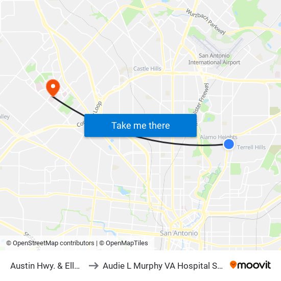 Austin Hwy. & Ellwood to Audie L Murphy VA Hospital STVHCS map