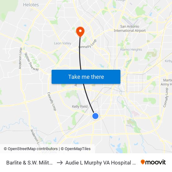 Barlite & S.W. Military Dr. to Audie L Murphy VA Hospital STVHCS map