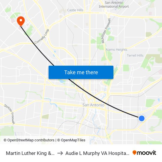 Martin Luther King & Aurelia to Audie L Murphy VA Hospital STVHCS map