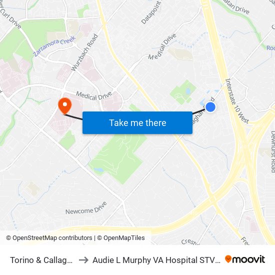 Torino & Callaghan to Audie L Murphy VA Hospital STVHCS map