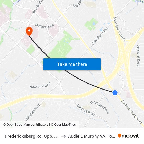 Fredericksburg Rd. Opp. Wonderland Mall to Audie L Murphy VA Hospital STVHCS map