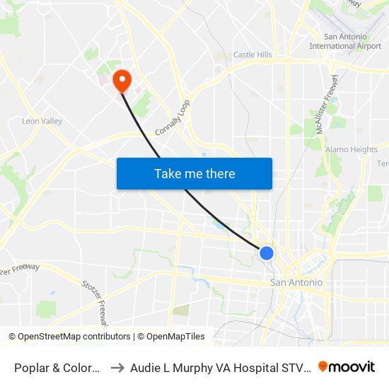 Poplar & Colorado to Audie L Murphy VA Hospital STVHCS map