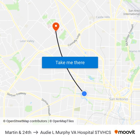 Martin & 24th to Audie L Murphy VA Hospital STVHCS map