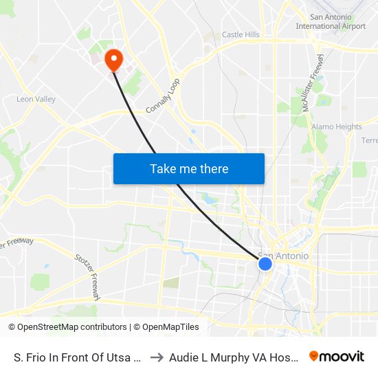 S. Frio In Front Of Utsa Downtown C to Audie L Murphy VA Hospital STVHCS map