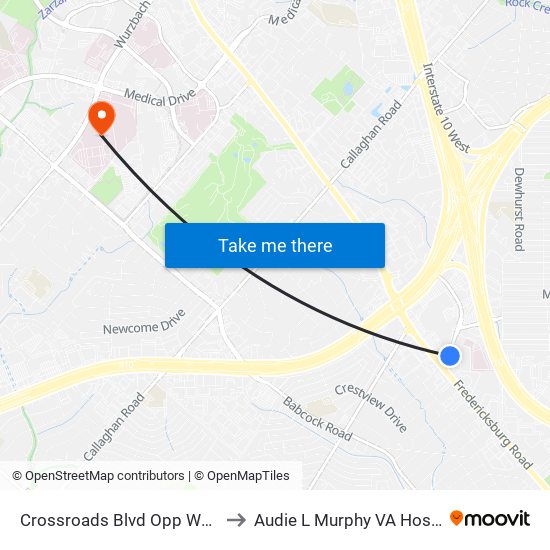 Crossroads Blvd Opp Wonderland Mall to Audie L Murphy VA Hospital STVHCS map