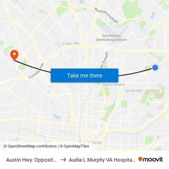 Austin Hwy. Opposite Corine to Audie L Murphy VA Hospital STVHCS map