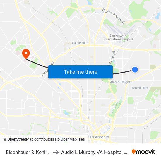 Eisenhauer & Kenilworth to Audie L Murphy VA Hospital STVHCS map