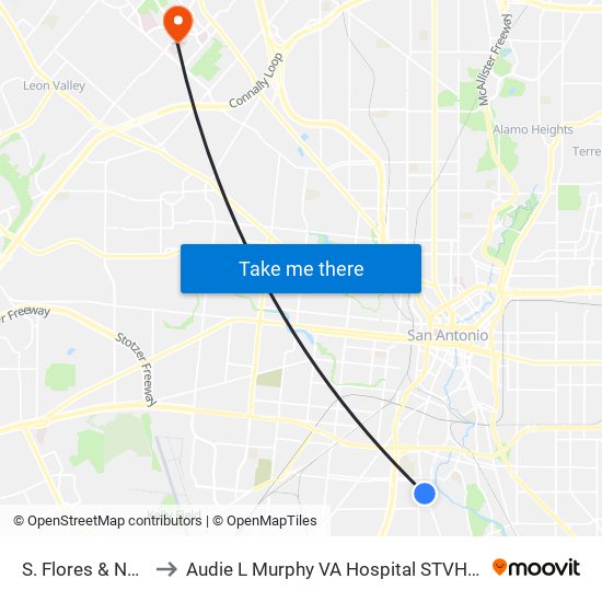 S. Flores & Neal to Audie L Murphy VA Hospital STVHCS map