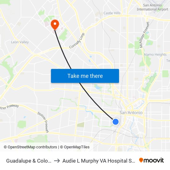 Guadalupe & Colorado to Audie L Murphy VA Hospital STVHCS map