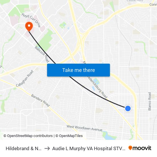 Hildebrand & Neer to Audie L Murphy VA Hospital STVHCS map