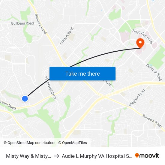 Misty Way & Misty Park to Audie L Murphy VA Hospital STVHCS map