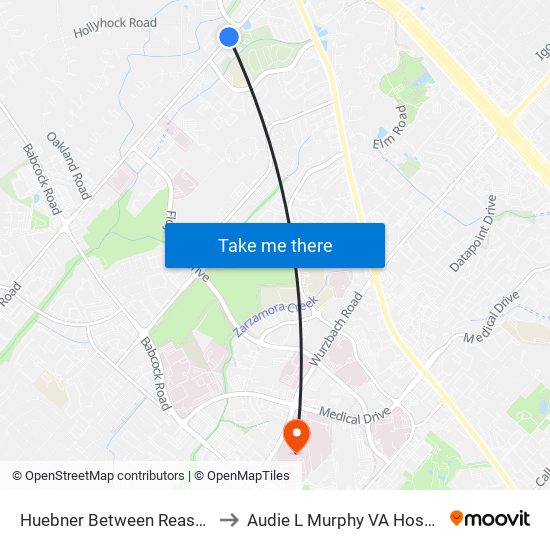 Huebner Between Reasearch & Usaa to Audie L Murphy VA Hospital STVHCS map