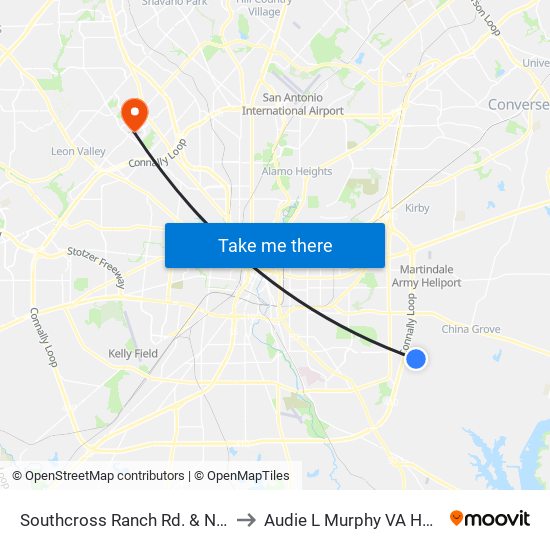 Southcross Ranch Rd. & New Sulfur Springs to Audie L Murphy VA Hospital STVHCS map