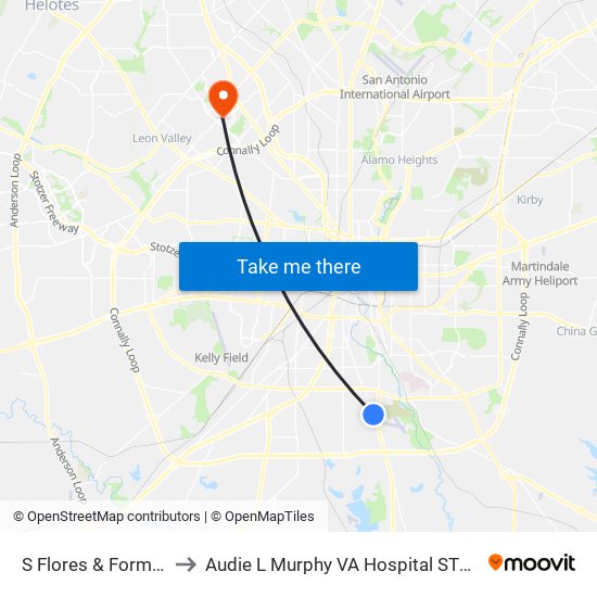 S Flores & Formosa to Audie L Murphy VA Hospital STVHCS map