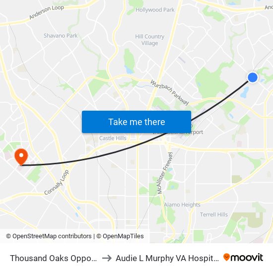 Thousand Oaks Opposite 3935 to Audie L Murphy VA Hospital STVHCS map