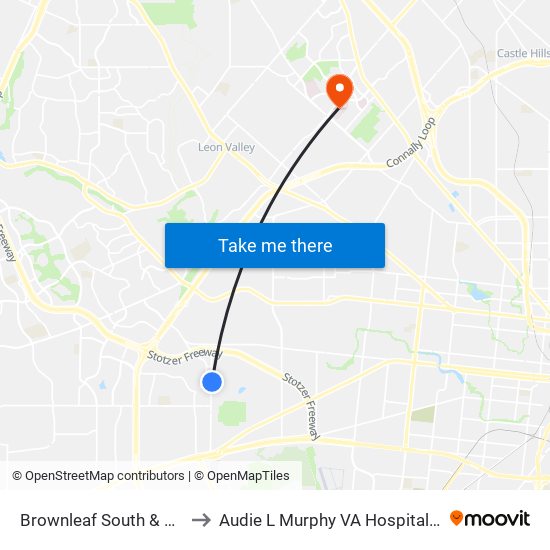 Brownleaf South & Pinn Rd. to Audie L Murphy VA Hospital STVHCS map