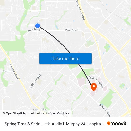 Spring Time & Spring Rose to Audie L Murphy VA Hospital STVHCS map